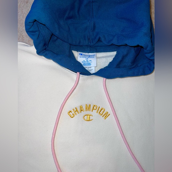 Champion Hoodie Ivory Colorblock Reverse Weave Heavyweight NWT Oversized - Picture 3 of 6